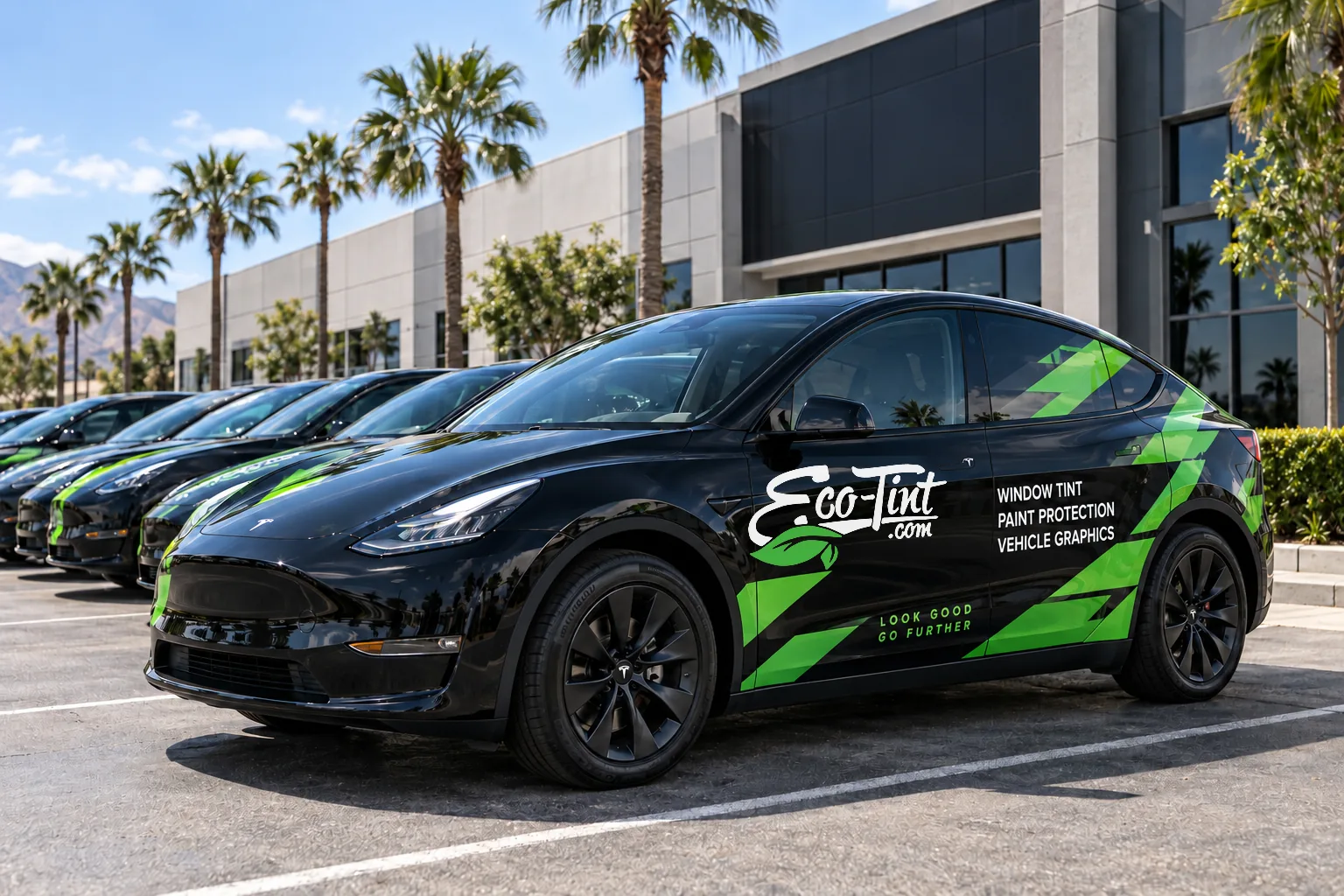 Custom Eco-Tint fleet wraps on Tesla company cars in Las Vegas