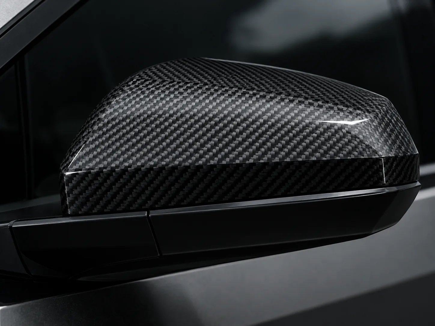 mirror caps detail on a Tesla wrap