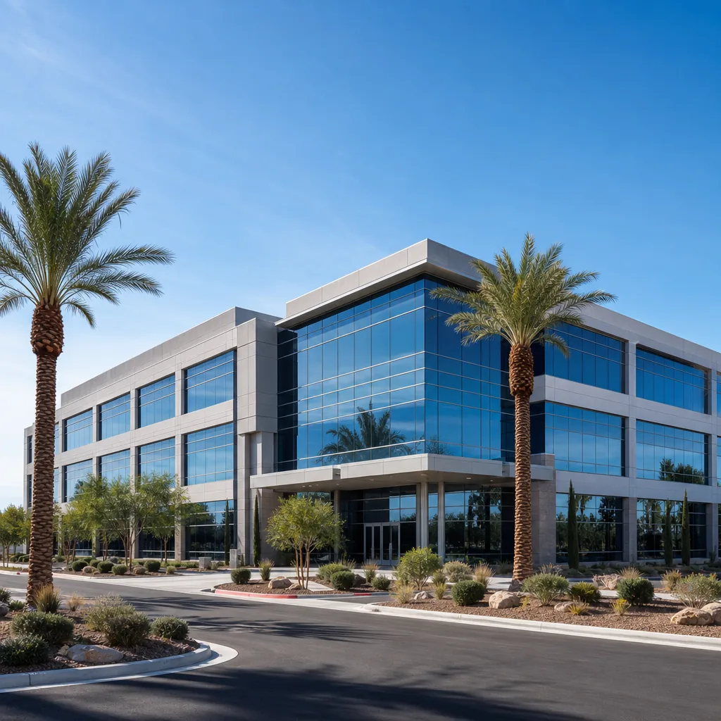 Commercial window tinting on a corporate mid-rise building in Las Vegas
