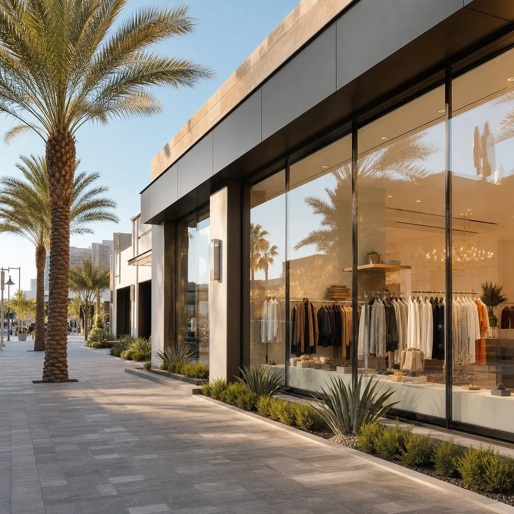 Commercial window tinting on a luxury retail storefront in Las Vegas