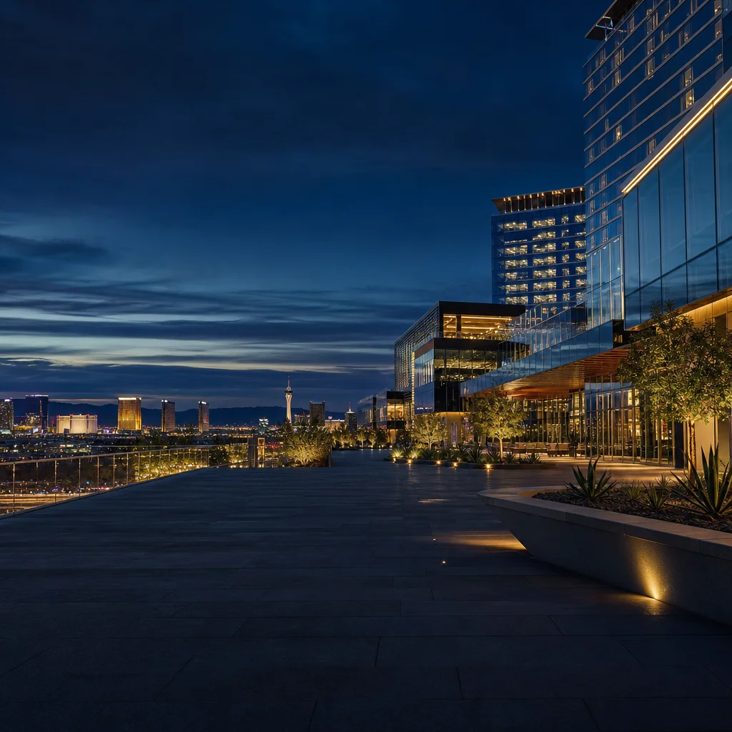 Cityscape at night showing diverse commercial environments