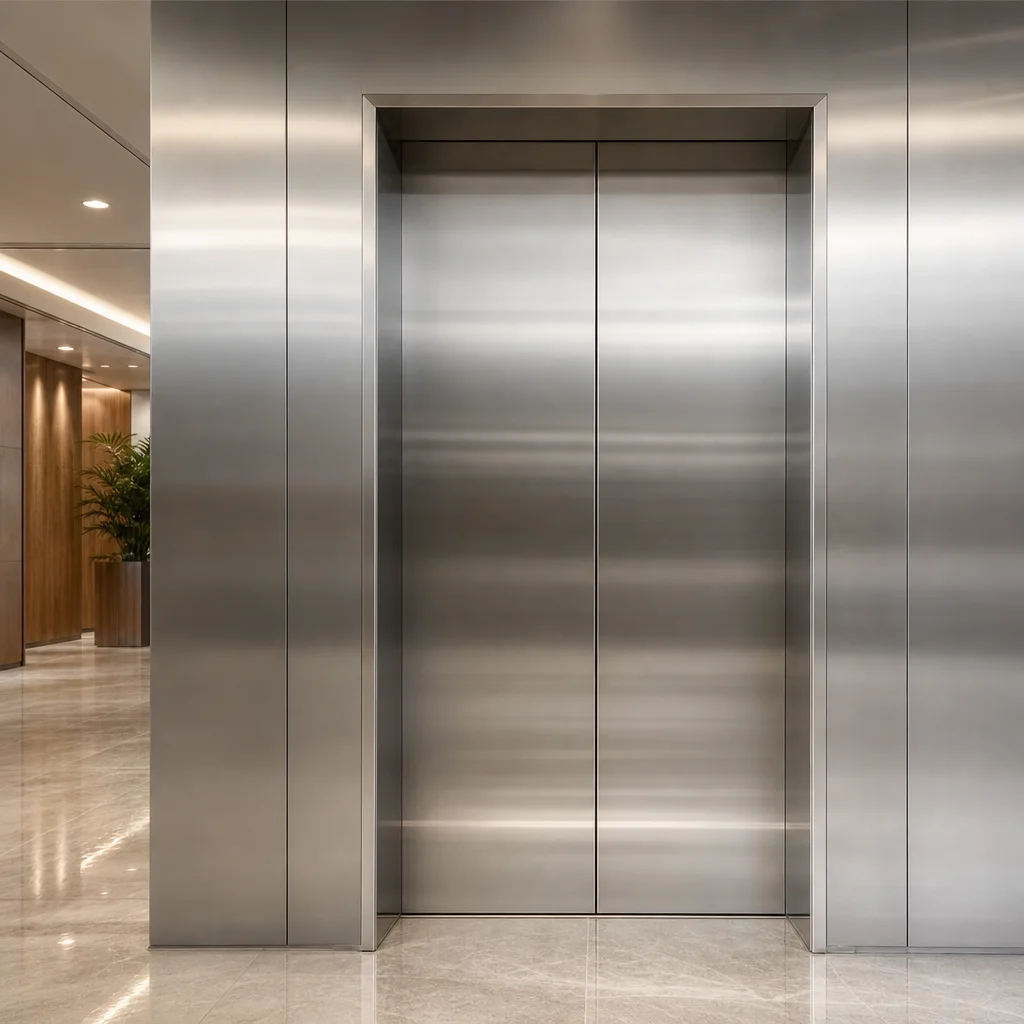 Graffiti Shield Metal Shield installed on stainless steel commercial elevator doors