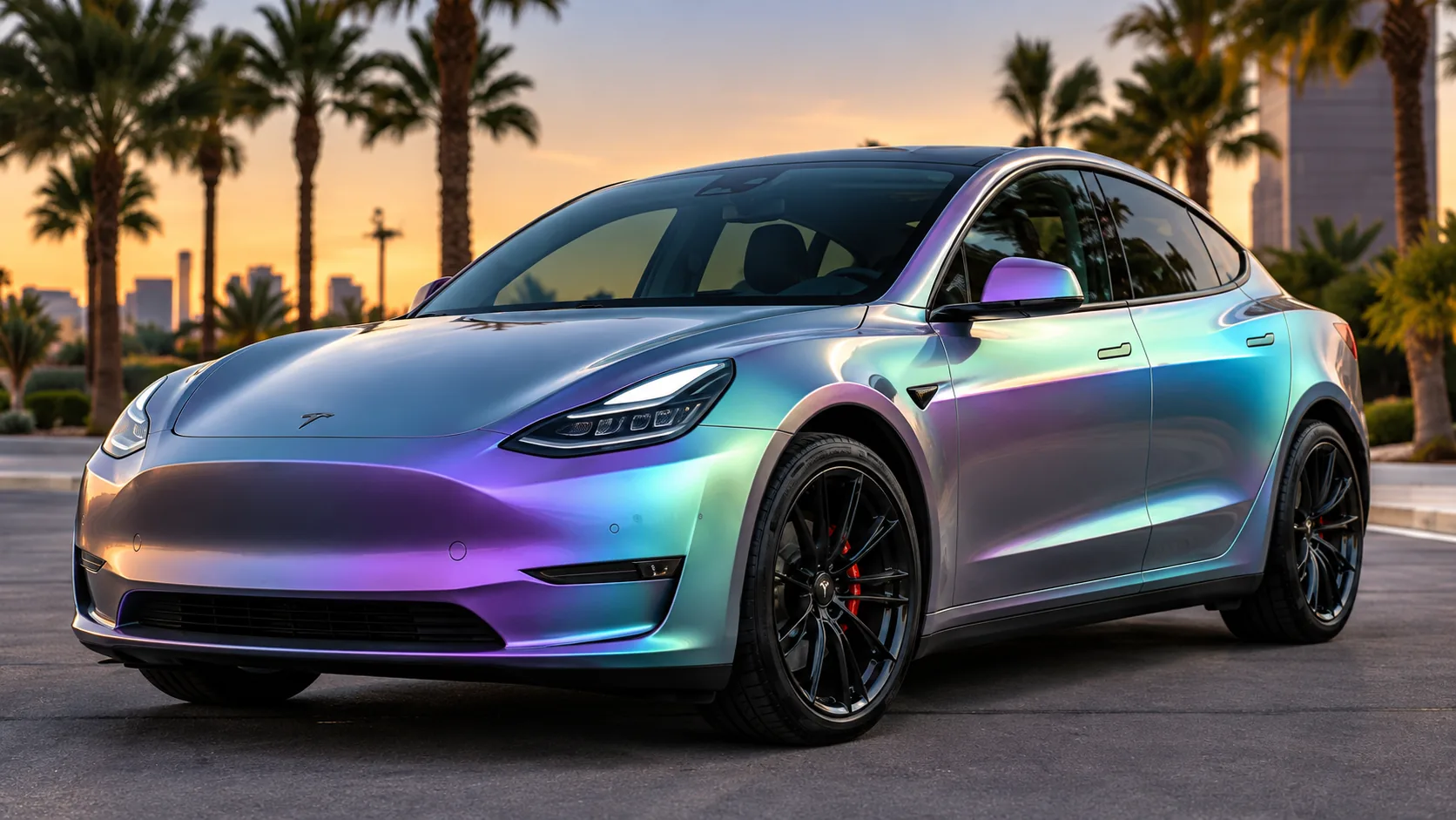 Tesla Model Y finished in a color-shifting vehicle wrap