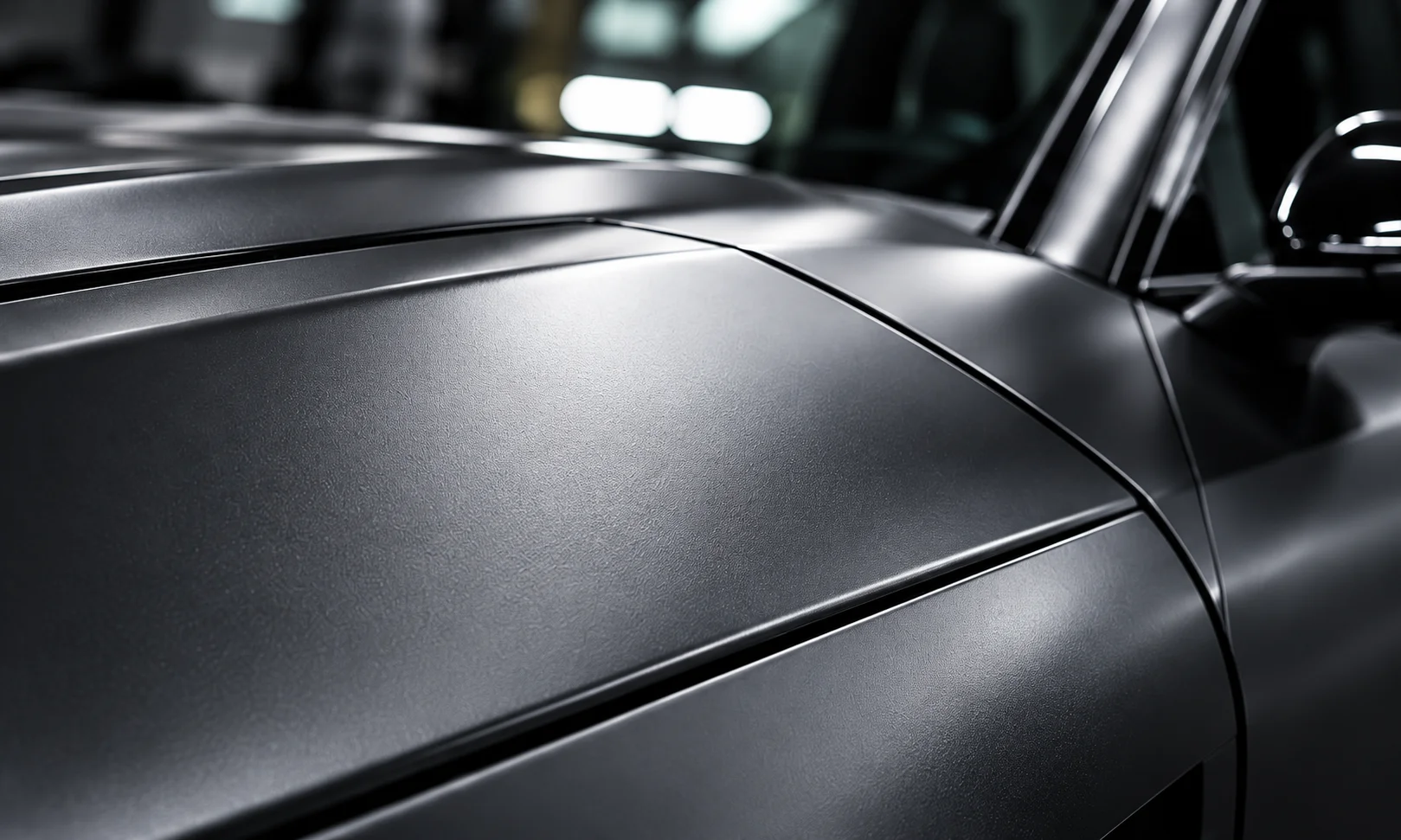 Satin matte black vehicle paint with a protective film finish