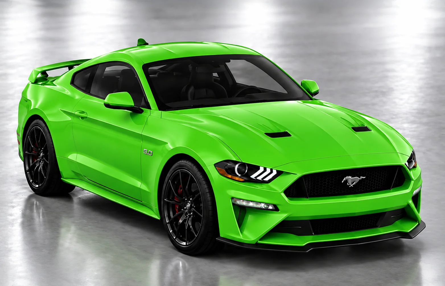 Full Vehicle paint protection coverage illustrated in green on a Mustang