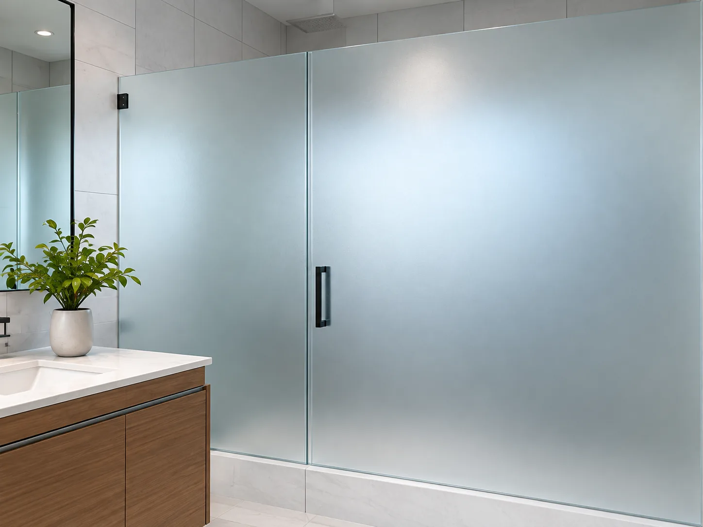Home windows with daytime privacy and frosted window film