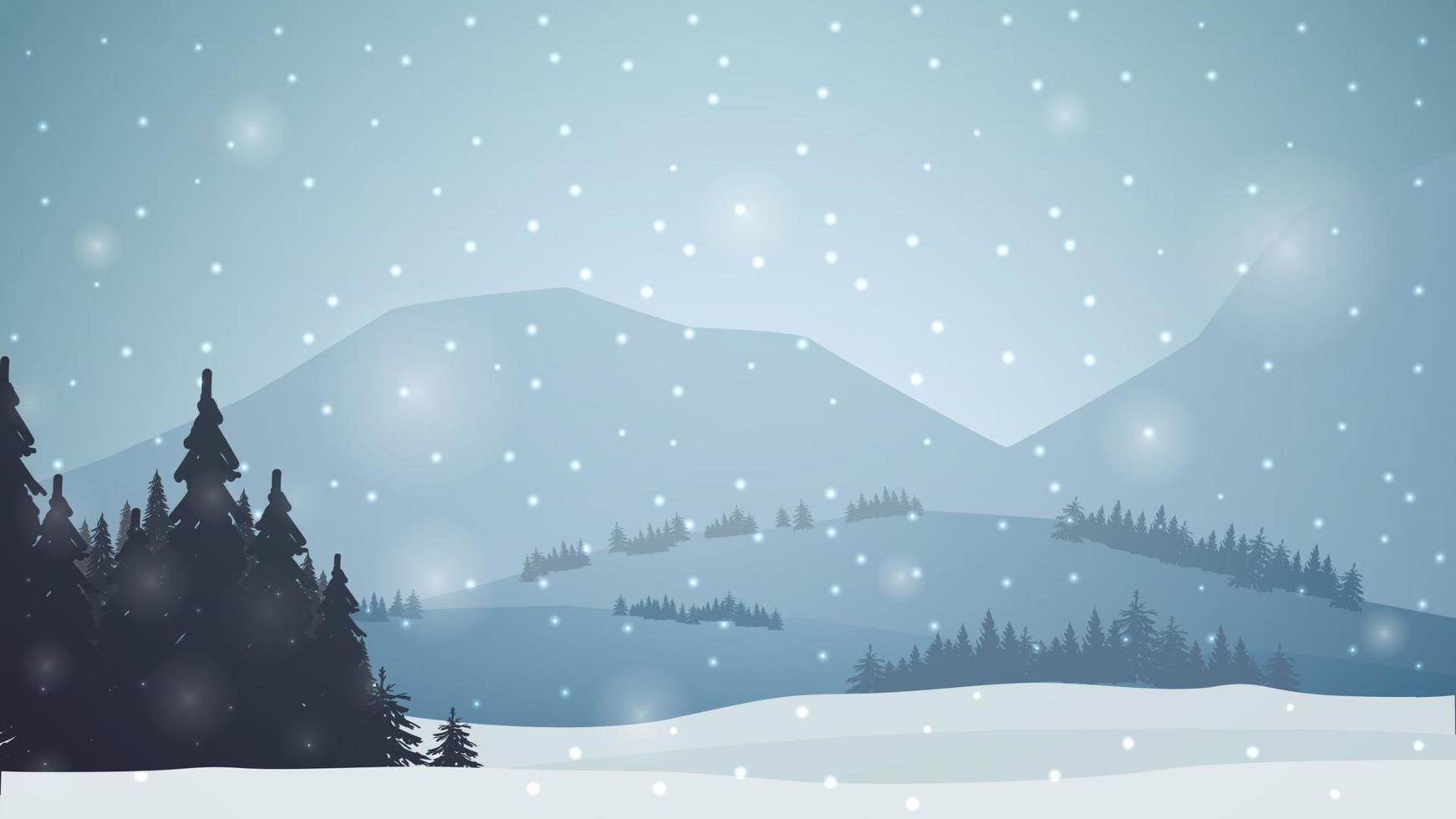 winter-landscape-with-mountains-pines-forest-snow-falling-background-for-your-arts-free-vector